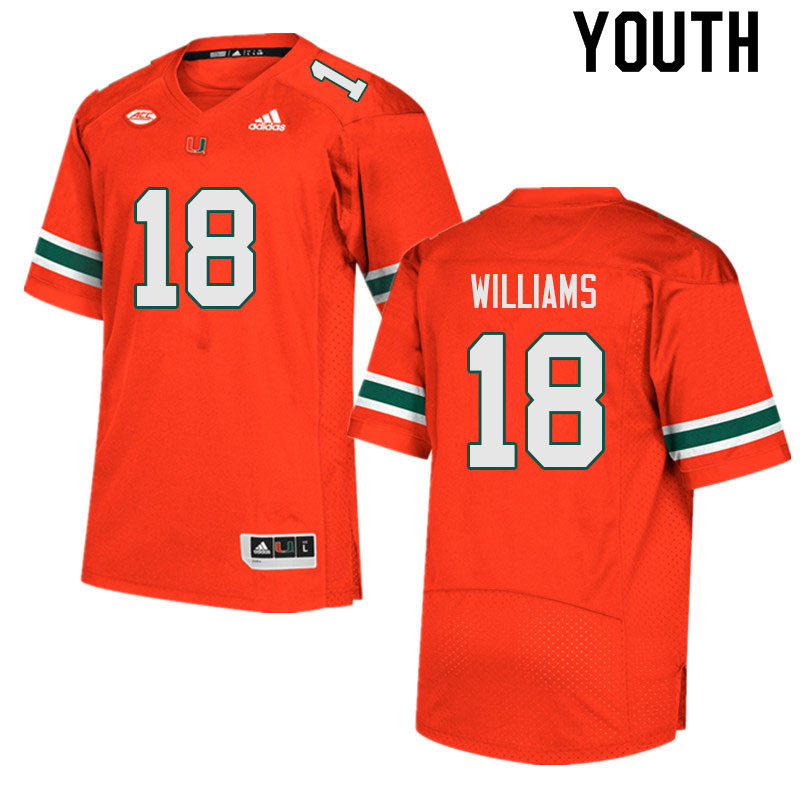 Youth #18 Markeith Williams Miami Hurricanes College Football Jerseys Sale-Orange - Click Image to Close